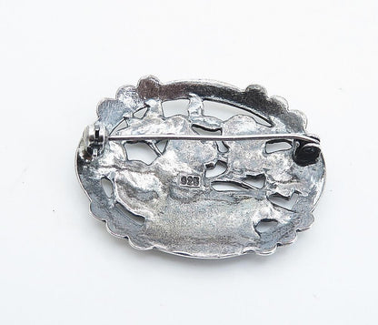 925 Sterling Silver  Vintage Dark Tone Rose Flower Bunch Brooch Pin  BP2903