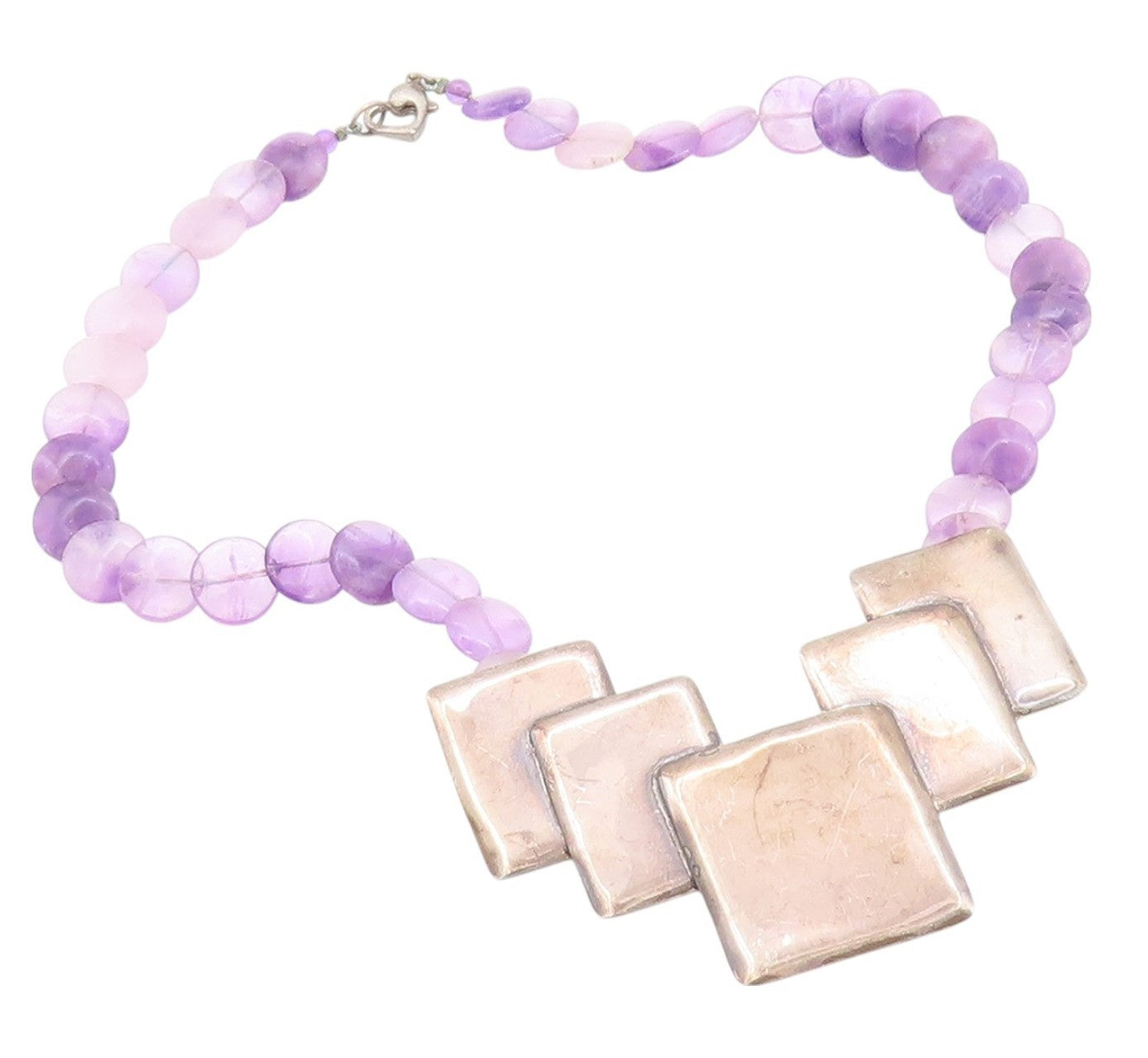 925 Sterling Silver Vintage Necklace Cubed Amethyst Graduated Setting NE4530