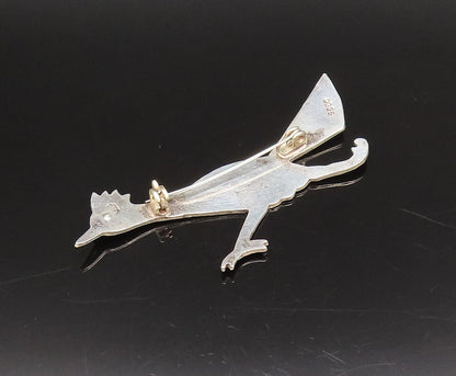 925 Silver  Vintage Etched Abalone Bird With Red Topaz Eye Brooch Pin  BP10062