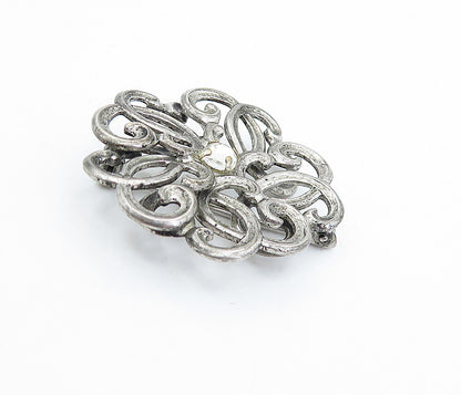 WRE 925 Sterling Silver  Vintage Topaz Swirl Flower Motif Brooch Pin  BP2527
