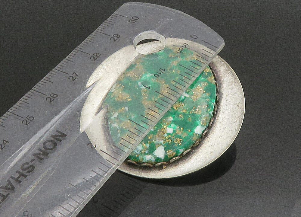925 Sterling Silver  Vintage Green Enamel Art Smooth Oval Brooch Pin  BP9043