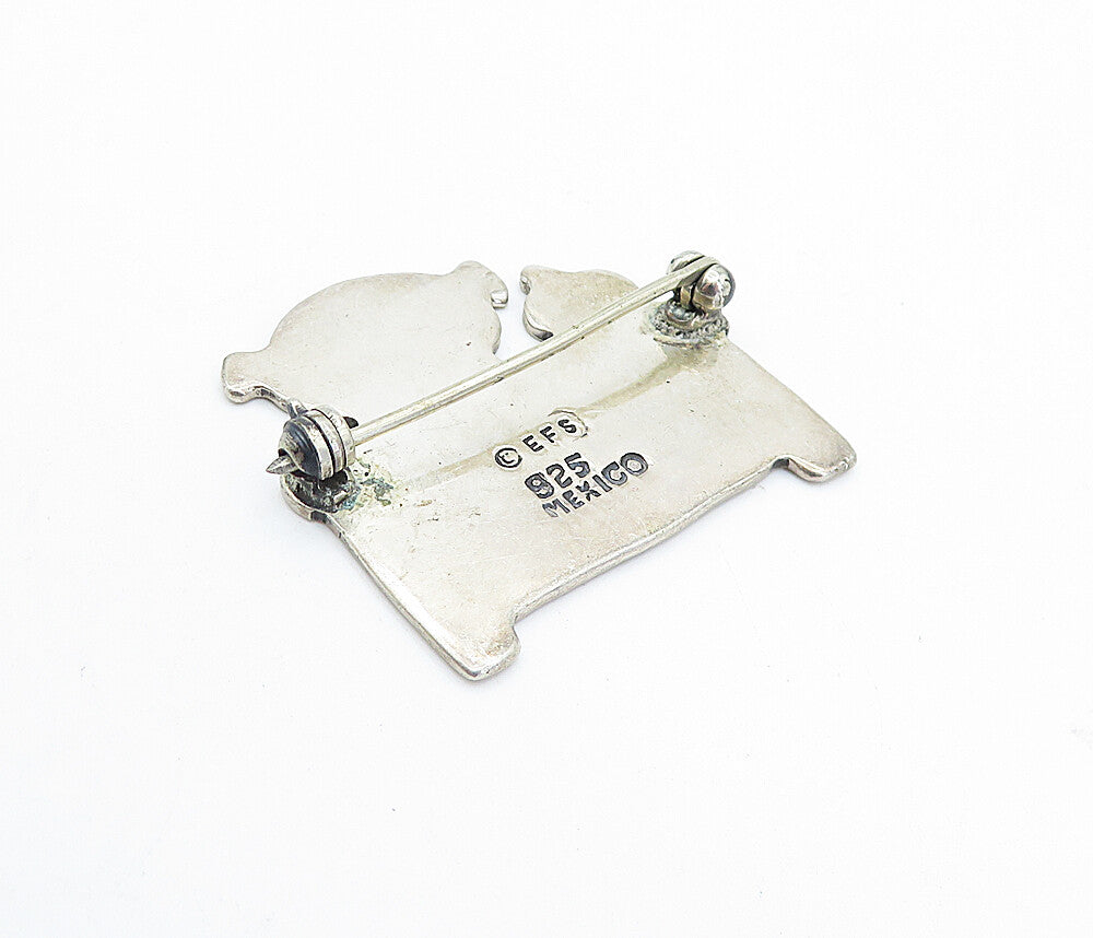 MEXICO 925 Sterling Silver  Vintage I Love Teaching Oxidized Brooch Pin BP1088