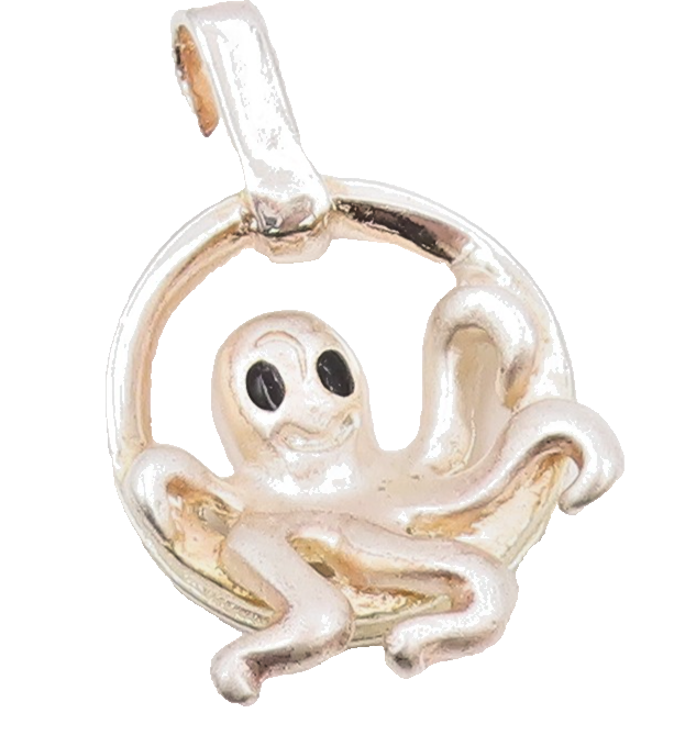 925 Sterling Silver  Vintage Black Onyx Eyes Octopus Motif Pendant  PT18199