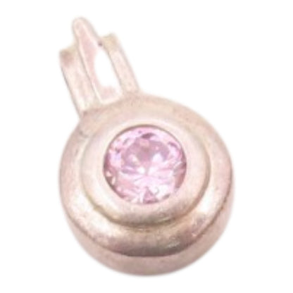 925 Sterling Silver  Vintage Round Cut Pink Cubic Zirconia Pendant  PT11720