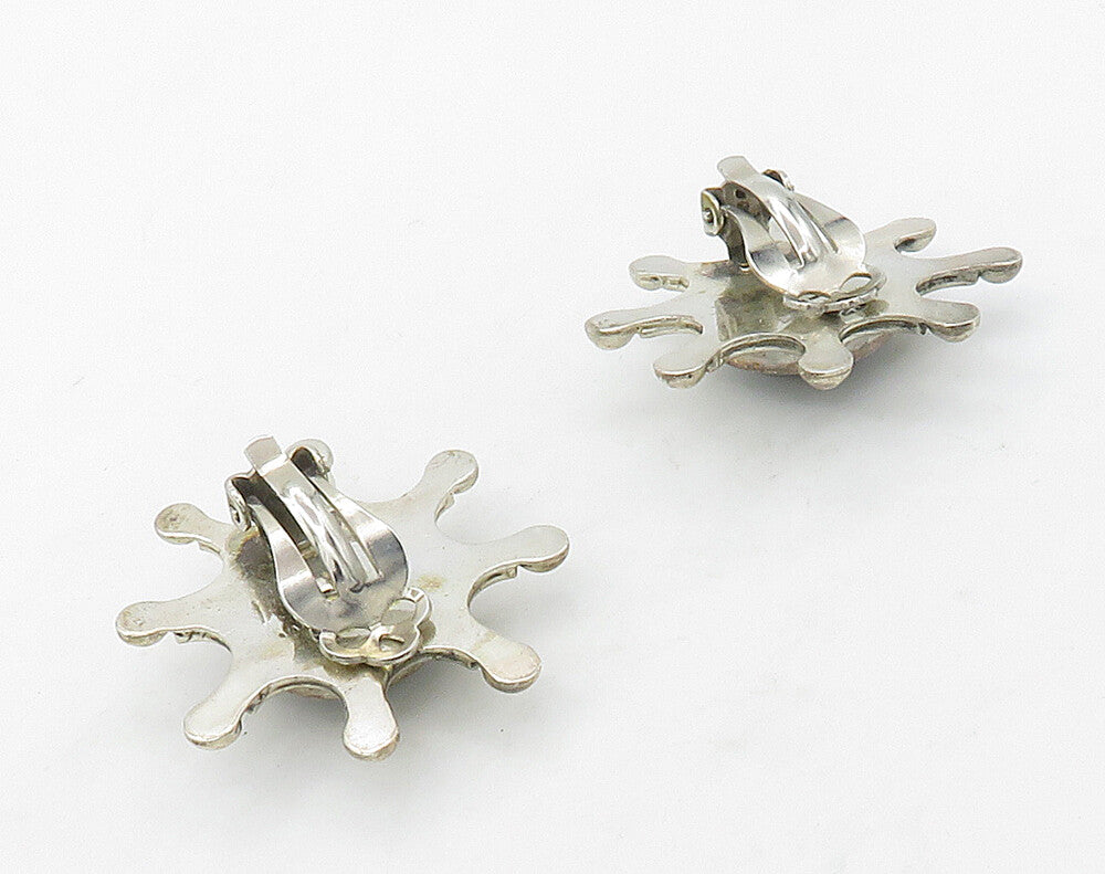 MEXICO 925 Silver  Vintage Hematite Sun Motif Non Pierce Earrings  EG8308
