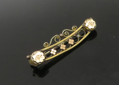 925 Silver & 18K GOLD  Vintage Antique 2 Tone Floral Swirl Brooch Pin  BP8861