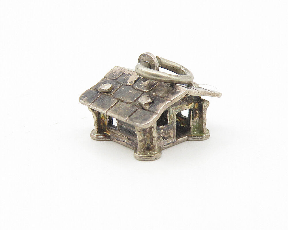 925 Sterling Silver  Vintage Dark Tone Petite Cottage House Pendant  PT9068