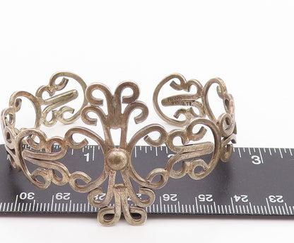 925 Sterling Silver Vintage Bracelet MEXICO Swirly Floral Design Cutout  BT11327