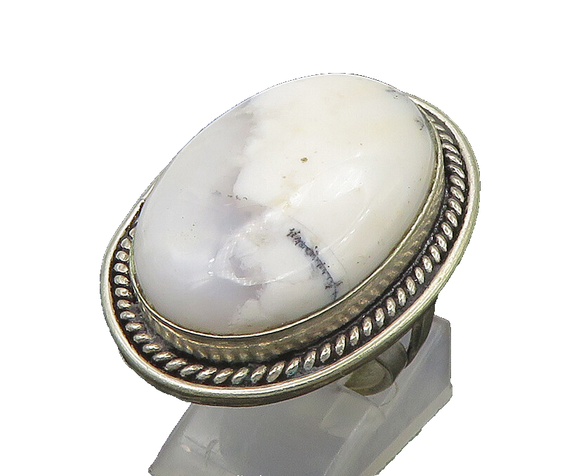925 Sterling Silver  Vintage Cabochon Cut Howlite Cocktail Ring Sz 7  RG22283