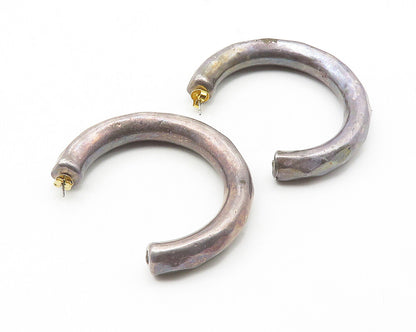 ISRAEL 925 Silver   Vintage Dark Tone Hollow Hammered JHoop Earrings  EG5755