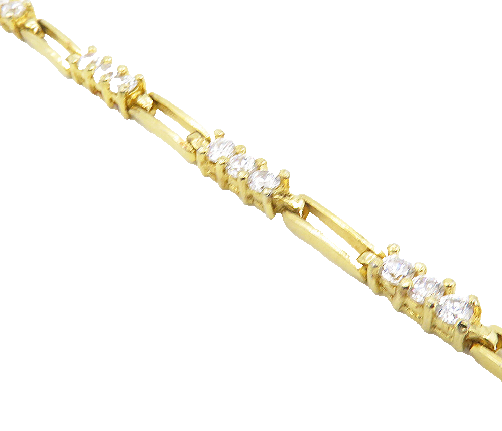 925 Sterling Silver  Cubic Zirconia Shiny Gold Plated Chain Bracelet  BT3944