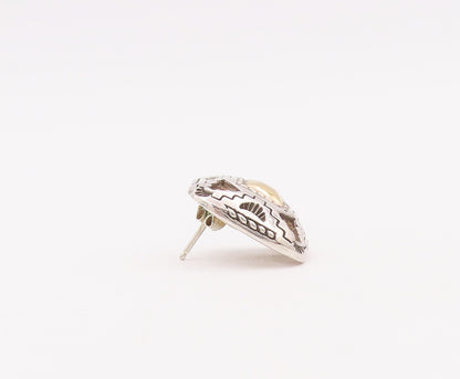 14k Gold 925 Sterling Silver Vintage Earrings CAROL FELLY Square Etched EG12928