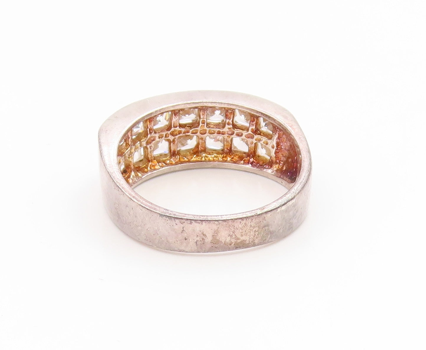 925 Sterling Silver Vintage Ring Square Cut CZ Double Row Band  Sz 8  RG35147