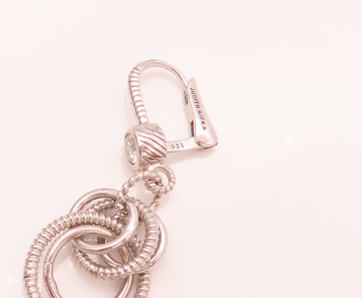 JUDITH RIPKA 925 Sterling Silver  Vintage CZ Dangling Rings Earrings  EG12481