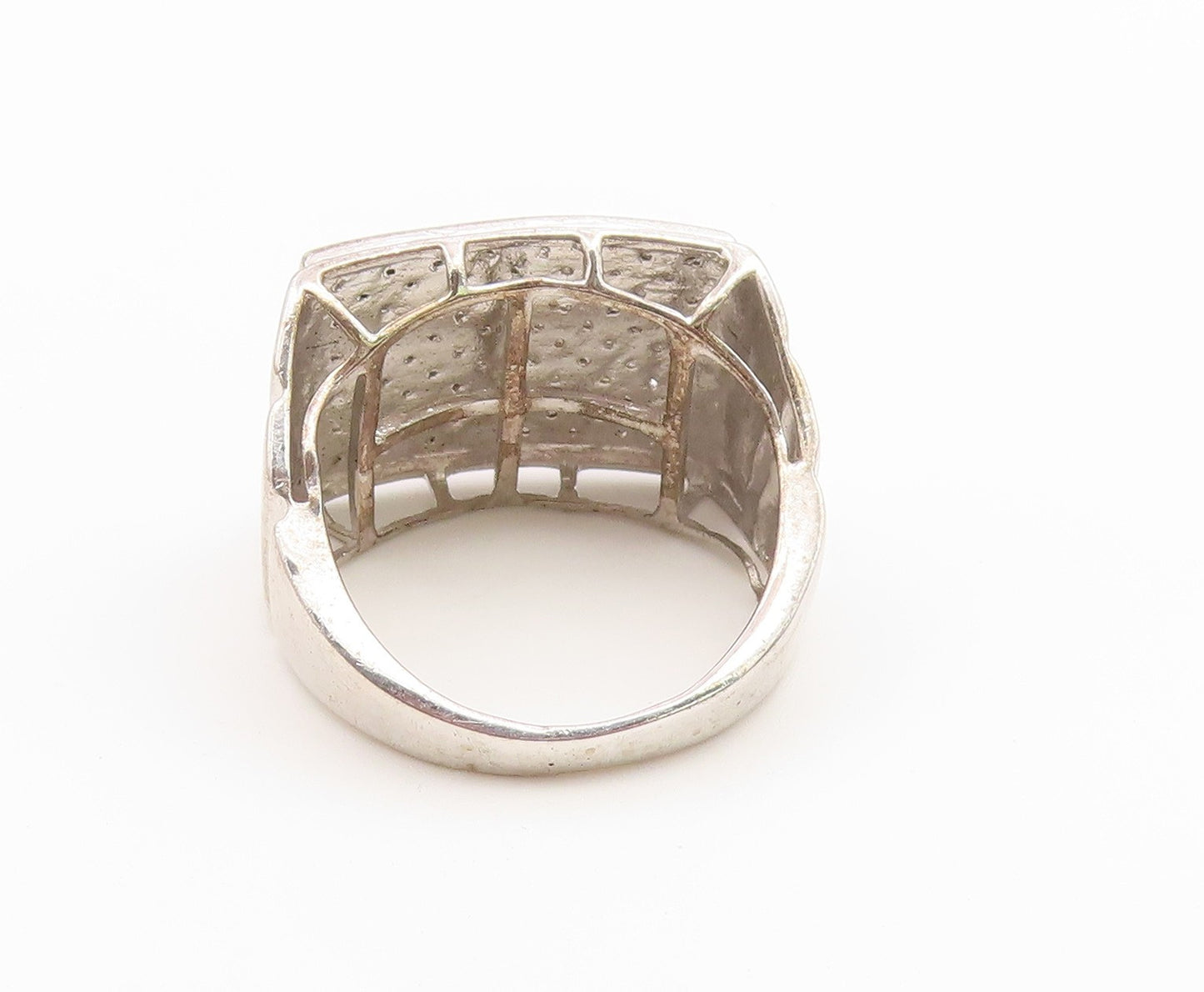 925 Sterling Silver Vintage Ring Real Diamonds Pave Statement Band Sz 8 RG36795
