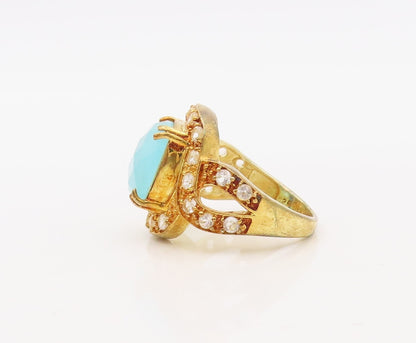 925 Sterling Silver Vintage Ring Gold Plated Topaz & Gemstone Inlay Sz 7 RG30628