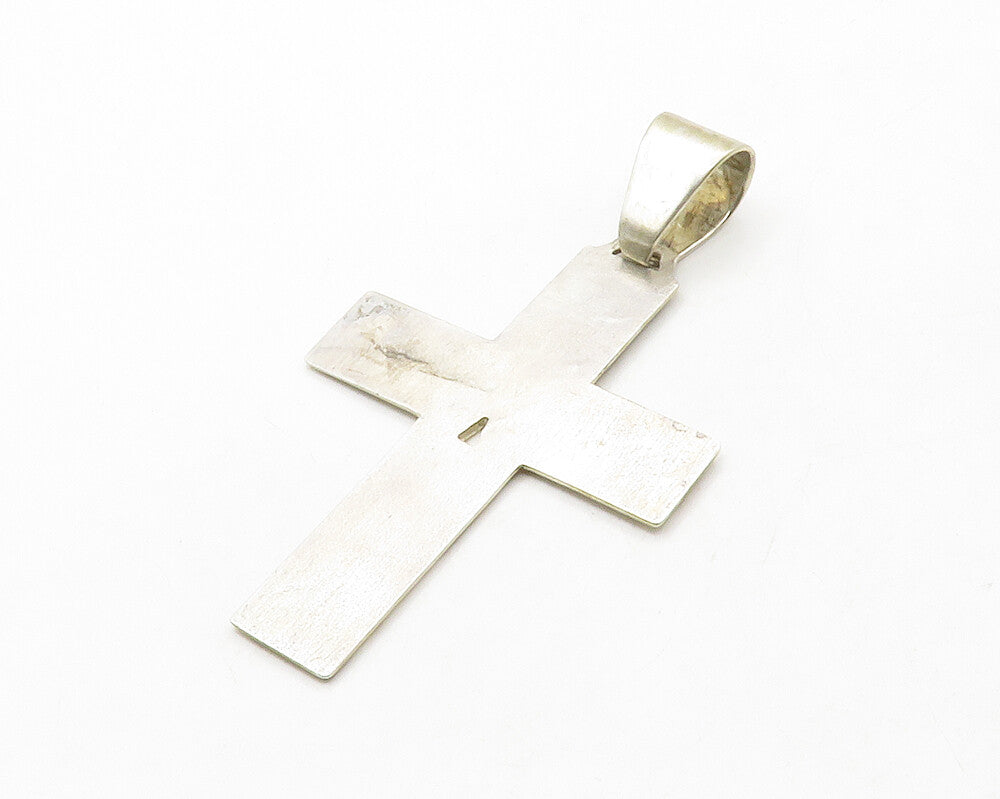 925 Sterling Silver  Vintage Shiny Etched JAH Religious Cross Pendant  PT10335