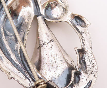 925 Sterling Silver  Vintage Shiny Smooth Flower & Leaf Brooch Pin  BP8119