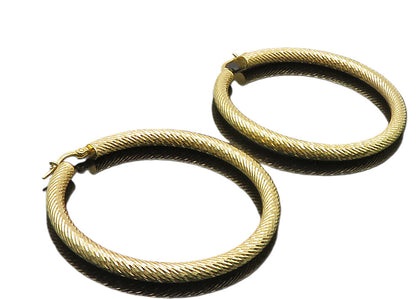 925 Sterling Silver  Shiny Etched Gold Plated Hollow Hoop Earrings  EG5102