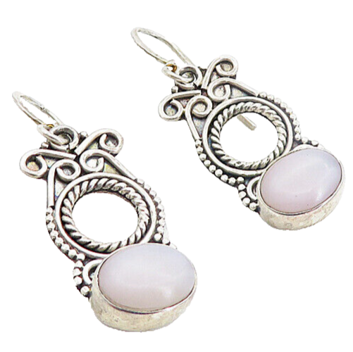 925 Sterling Silver  Vintage Cabochon Cut Agate Twist Dangle Earrings  EG3716