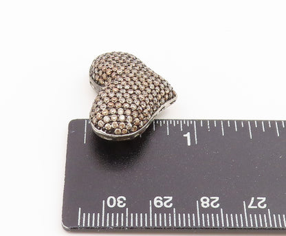 925 Sterling Silver Vintage Pendant Champagne CZ Pave Love Heart Charm  PT26606
