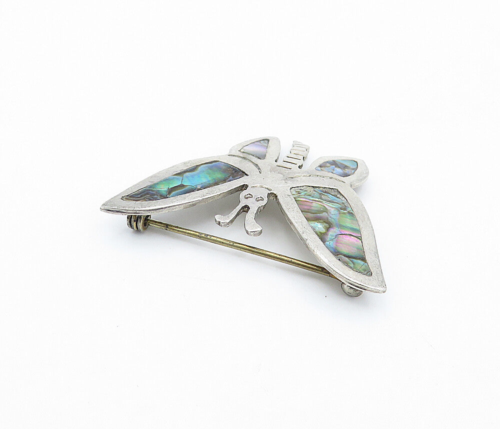 MEXICO 925 Sterling Silver  Vintage Abalone Shell Butterfly Brooch Pin  BP1335