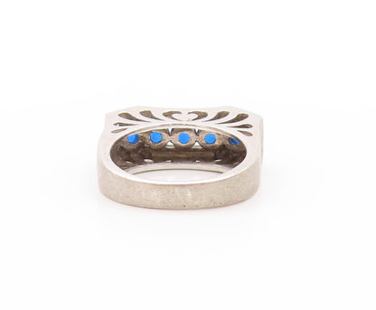 925 Sterling Silver Vintage Ring Round Dark Blue CZ Inlay  Sz 5  RG32787