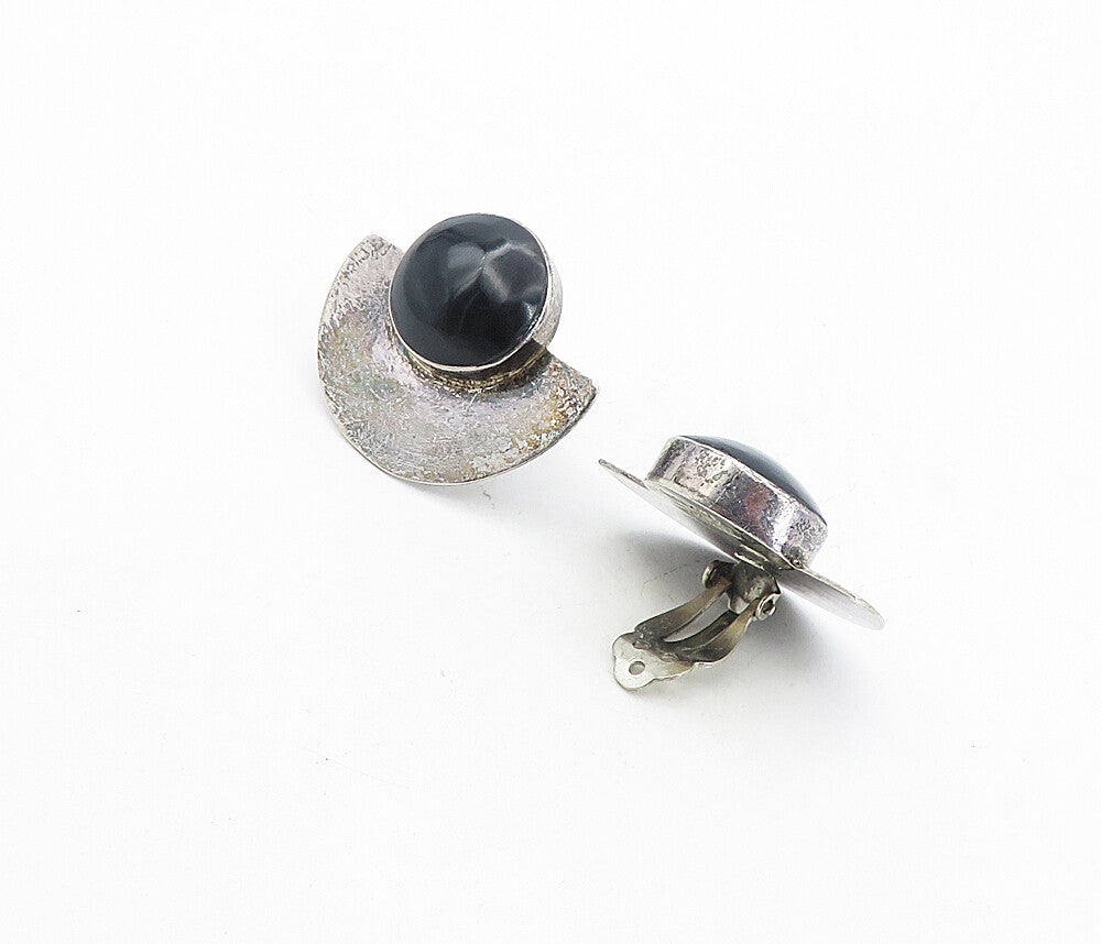 MEXICO 925 Sterling Silver  Vintage Black Onyx Non Pierce Earrings  EG4250