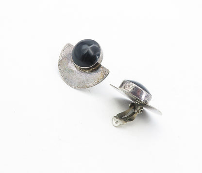 MEXICO 925 Sterling Silver  Vintage Black Onyx Non Pierce Earrings  EG4250
