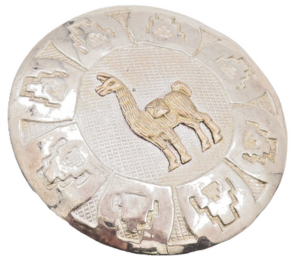 18k Gold 925 Sterling Silver Vintage Brooch Pin Carved Peruvian Llama  BP10685