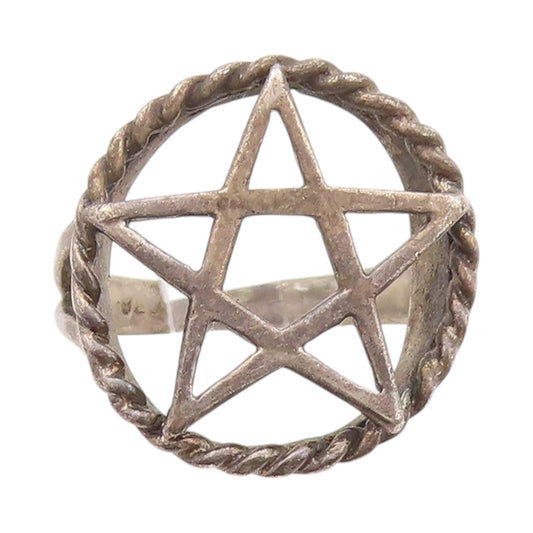 925 Sterling Silver Vintage Ring Dark Tone Masonic Star Cutout  Sz 5.5  RG32194