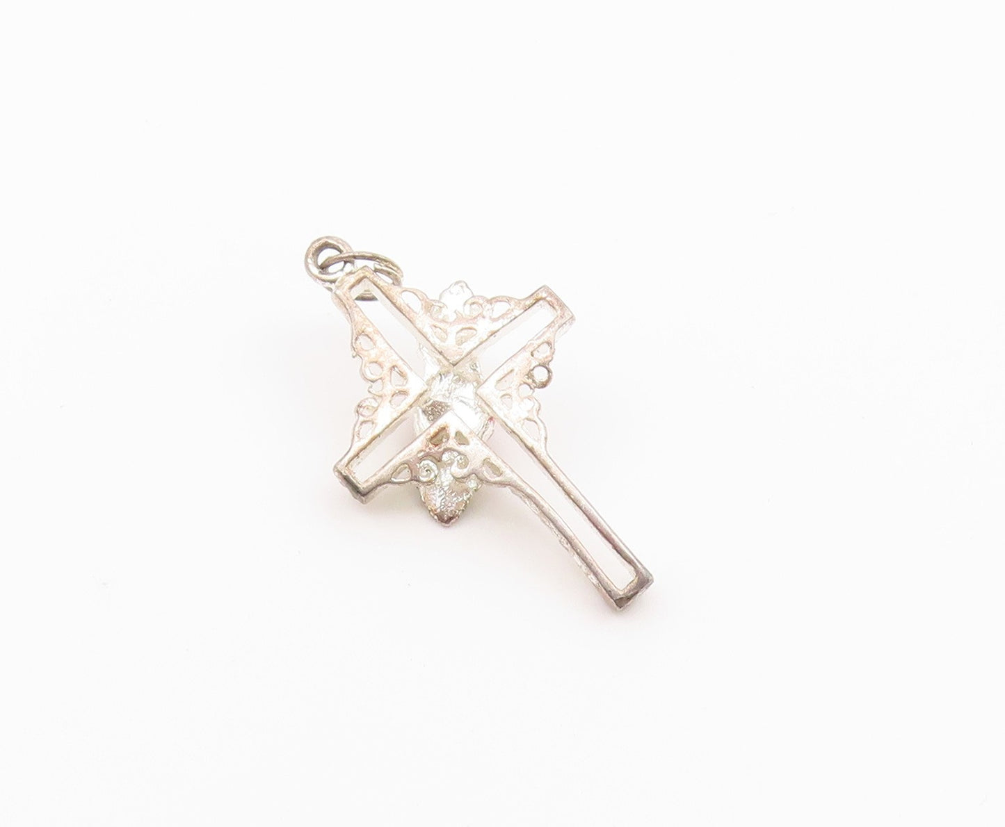 925 Sterling Silver  Vintage Rose Flower Religious Cross Pendant  PT19455