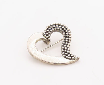 925 Sterling Silver Vintage Brooch Pin Bead Carved Cutout Love Heart  BP11245
