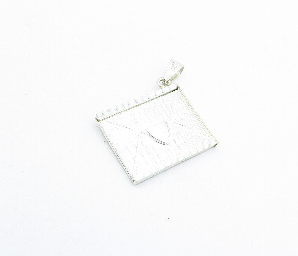 925 Sterling Silver  Vintage Diamond Cut Post Card Pendant (OPENS)  PT4676