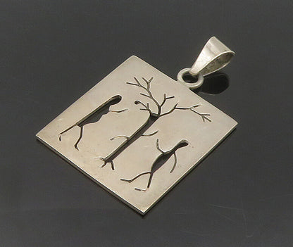 925 Sterling Silver  Vintage Adam & Eve Apple Scene Cutout Pendant  PT14418