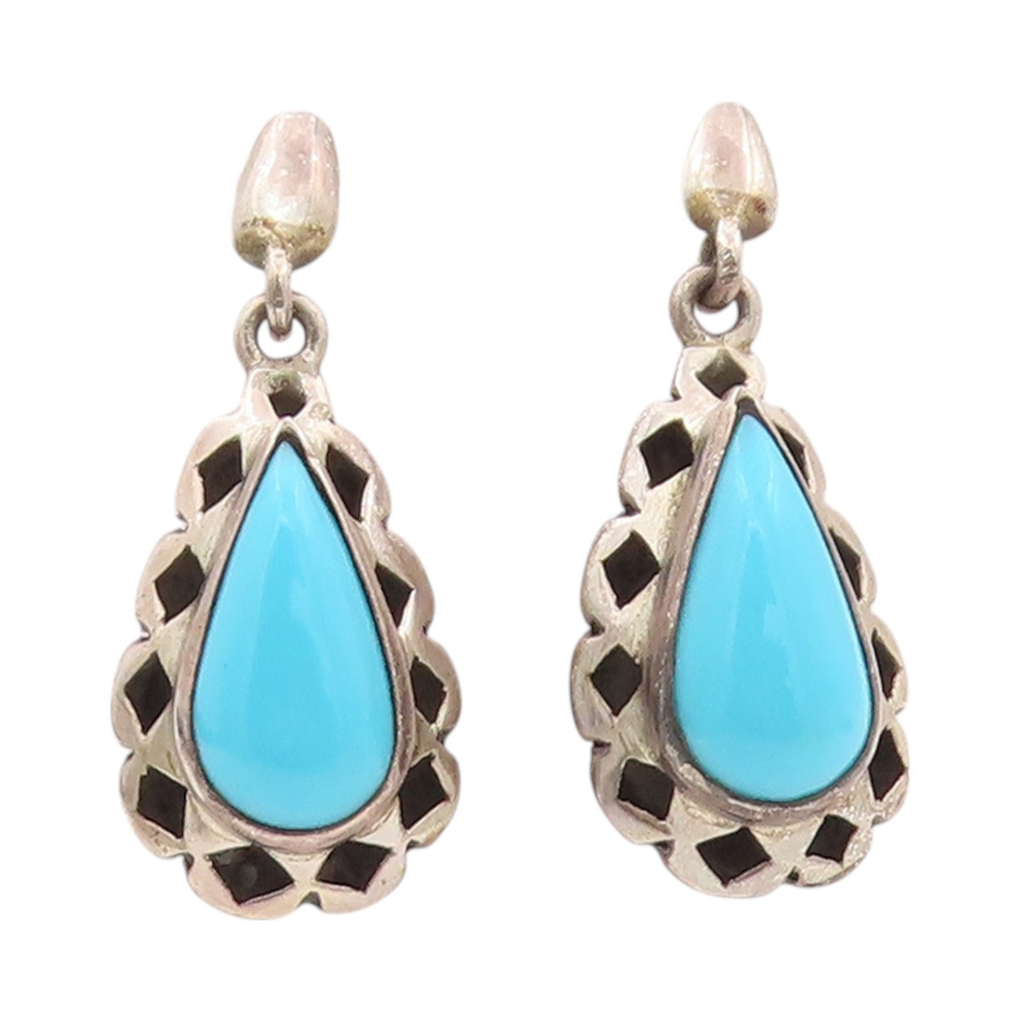925 Sterling Silver Vintage Earrings MEXICO Cabochon Drop Shape Larimar  EG13477