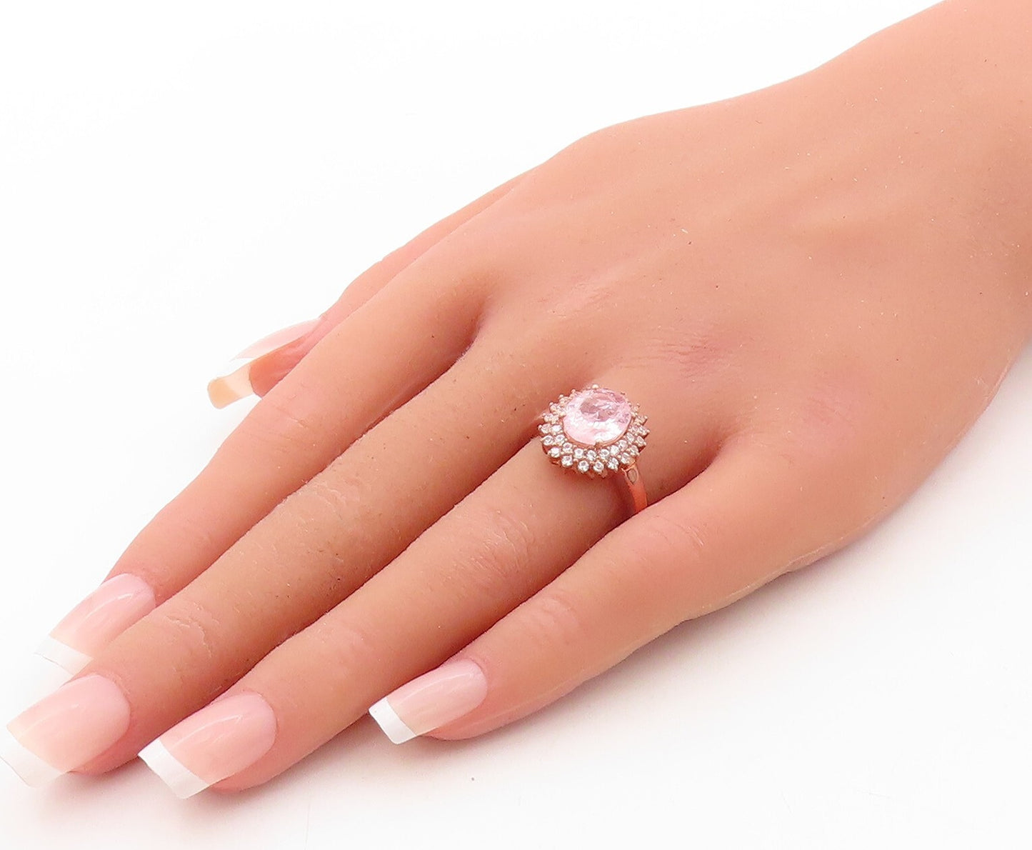 925 Sterling Silver Vintage Ring Rose Gold Plated 2 Tone CZ Flower  Sz 7 RG30864