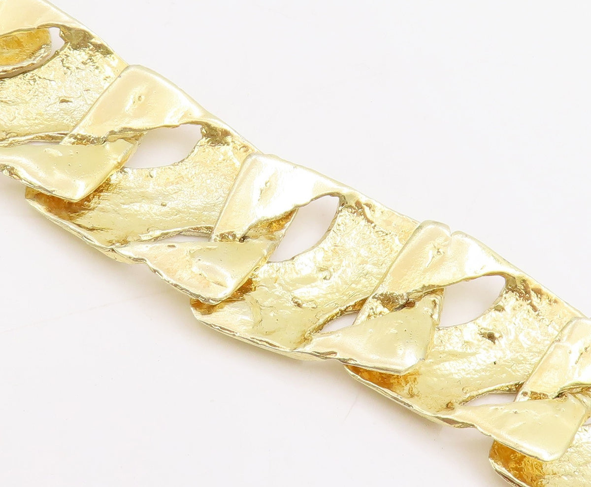 925 Sterling Silver Vintage Necklace Gold Plated Interlocking Cuban Link NE4695