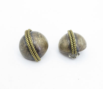 MEXICO 925 Sterling Silver  Vintage Rope Twist Dome Non Pierce Earrings EG2314
