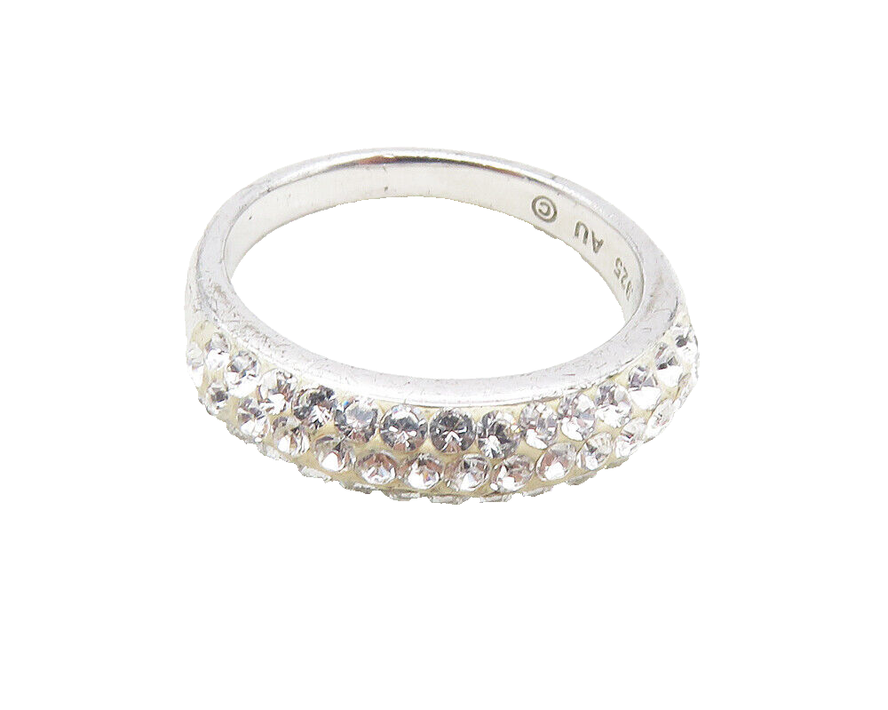 925 Sterling Silver  Sparkling Cubic Zirconia Dome Band Ring Sz 7  RG9835