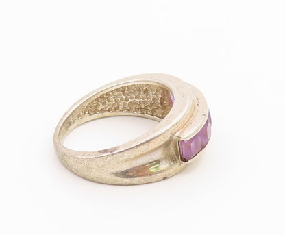 925 Sterling Silver Vintage Ring Channel Set Amethyst Band  Sz 7.5  RG36816