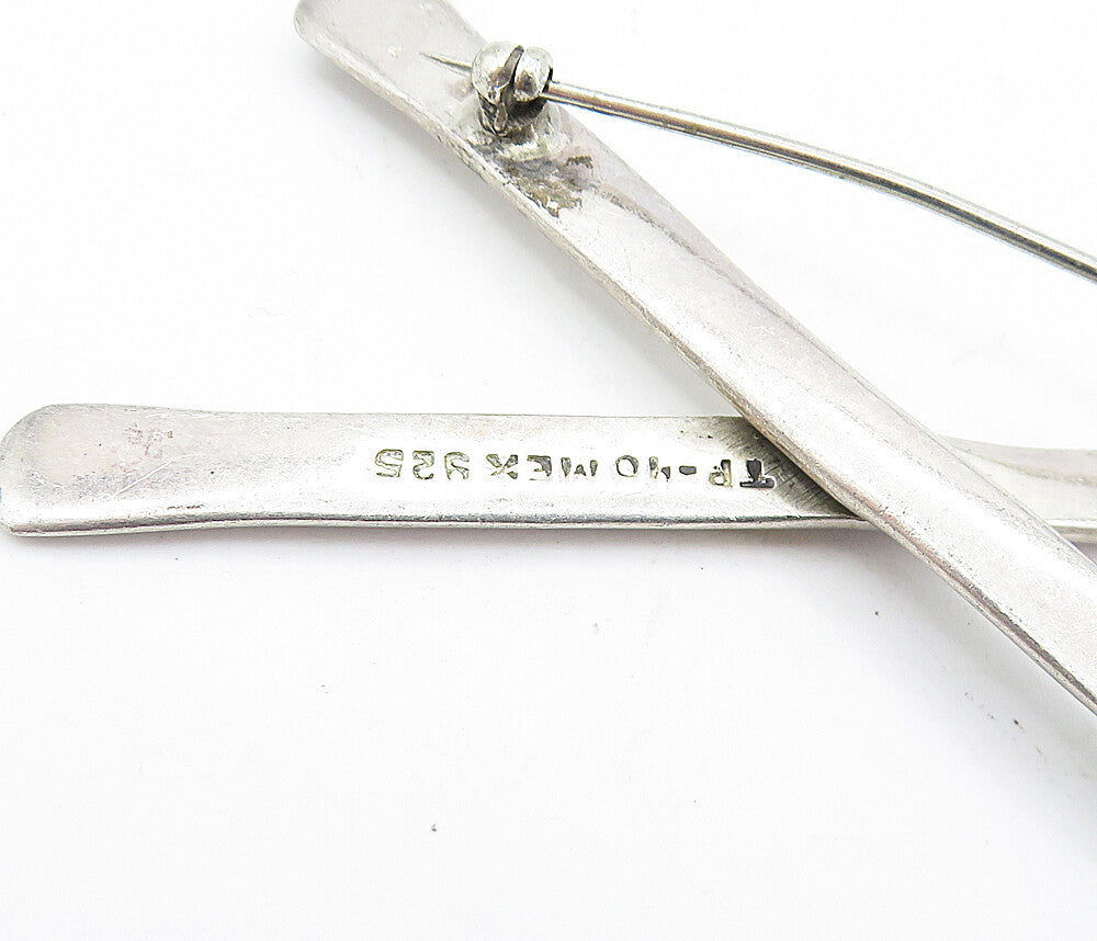 MEXICO 925 Sterling Silver  Vintage Minimalist Ribbon Motif Brooch Pin  BP2647