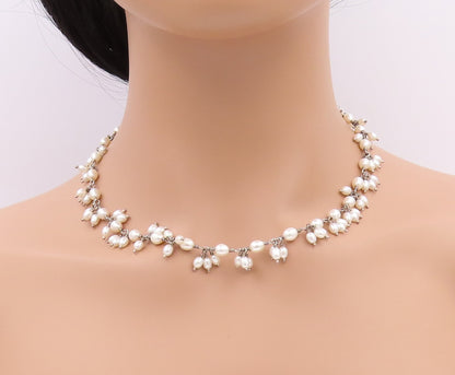 925 Sterling Silver Vintage Necklace DOUG PAULUS Minimalist Pearl Cluster NE4492