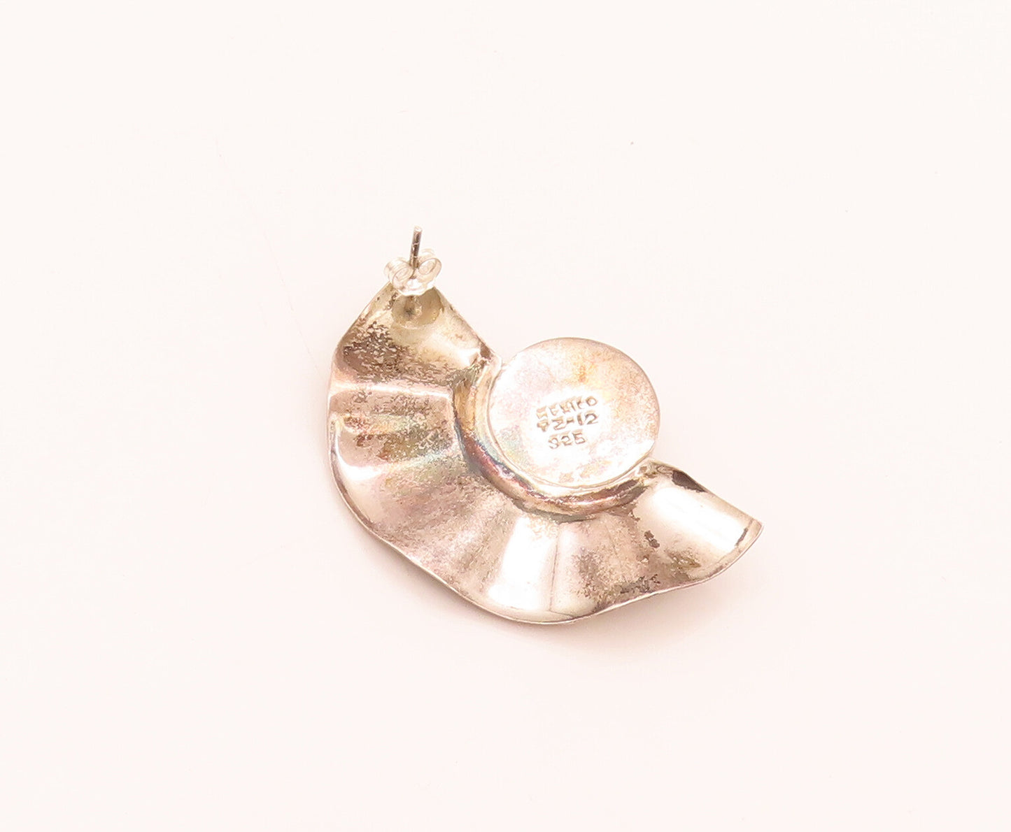 MEXICO 925 Silver Vintage Enamel Circle With Swirl Wing Earrings EG12472