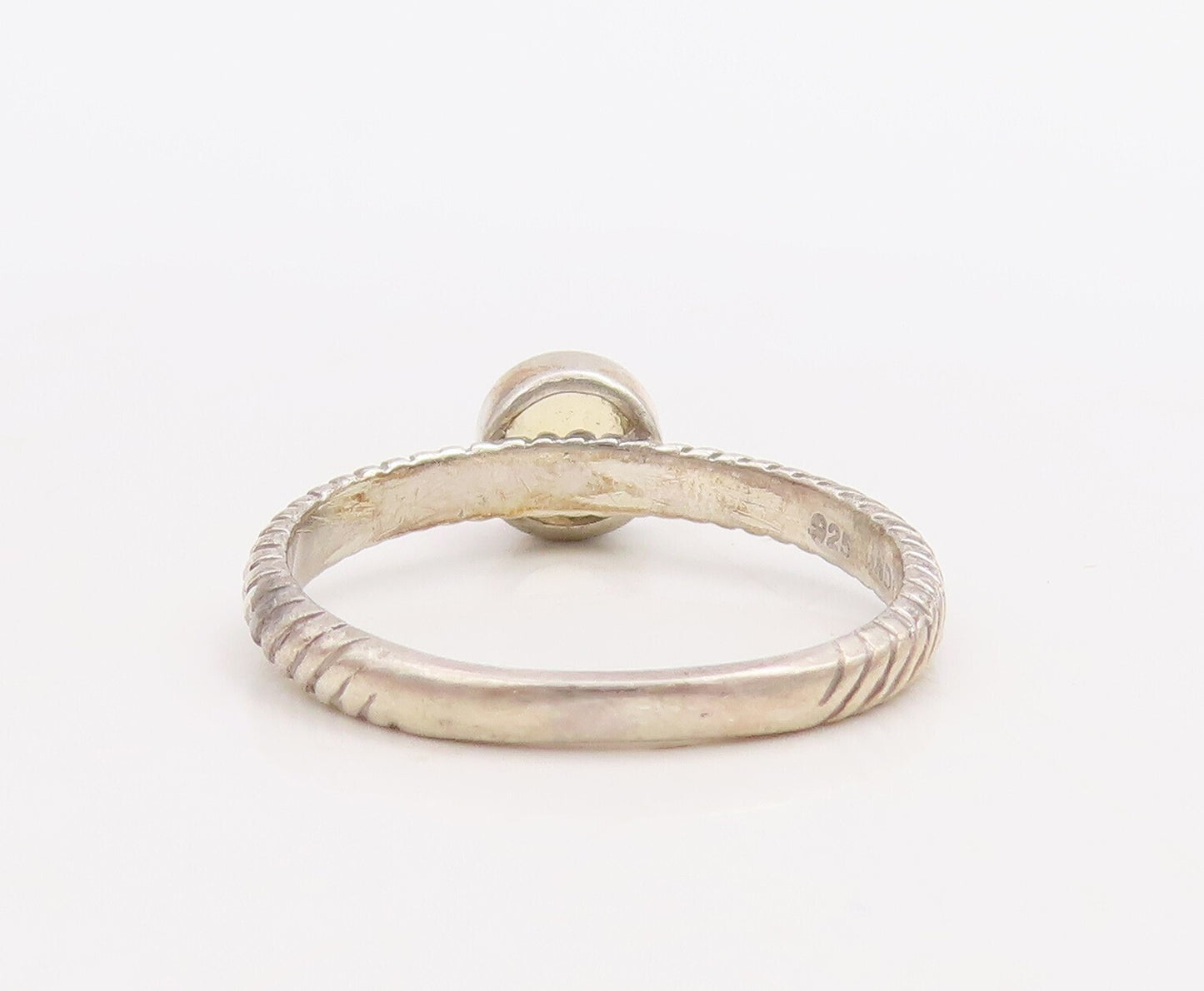 925 Sterling Silver Vintage Ring Etched Stackable Round Citrine  Sz 8  RG30530