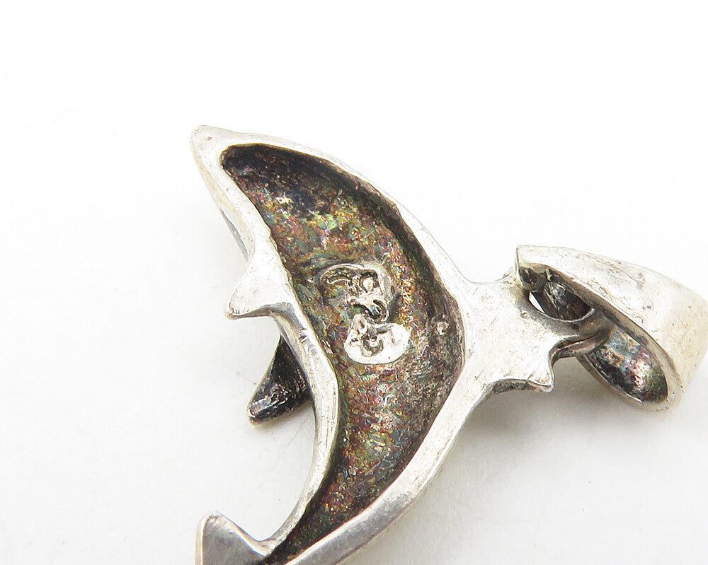 925 Sterling Silver  Vintage Petite Leaping Dolphin Motif Pendant  PT8959