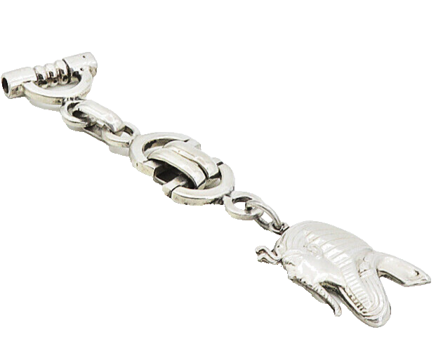 925 Sterling Silver  Vintage Egyptian Pharaoh Shiny Linked Key Chain  TR1427