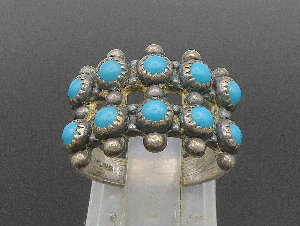 POST BELL 925 Silver  Vintage Etched Beaded Turquoise Ring Sz 6  RG24471