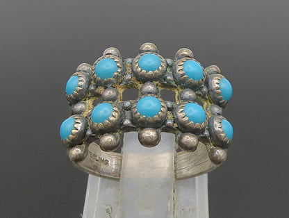 POST BELL 925 Silver  Vintage Etched Beaded Turquoise Ring Sz 6  RG24471