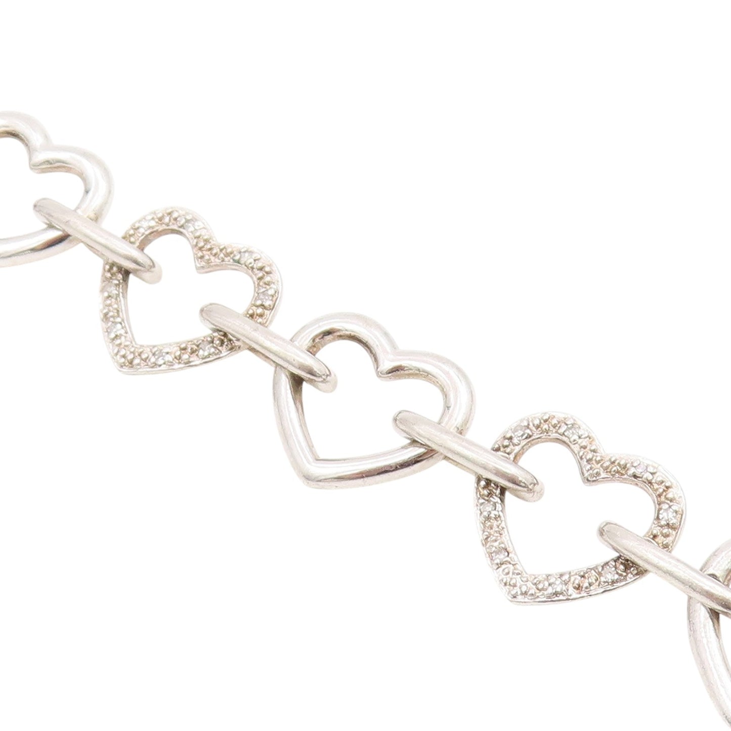 925 Sterling Silver Vintage Bracelet Real Diamonds Love Heart Outline  BT11604